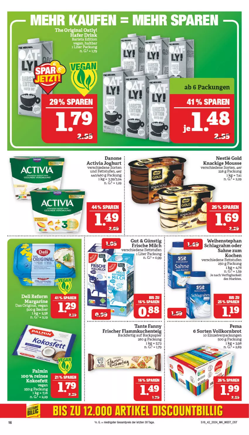 Aktueller Prospekt Marktkauf - Prospekt - von 14.10 bis 19.10.2024 - strona 16 - produkty: activia, activia joghurt, bio, brot, cin, danone, eier, eis, ente, flammkuchen, Flammkuchenteig, frische milch, joghur, joghurt, Knackige Mousse, korn, Kornbrot, kuchen, lamm, milch, mousse, papier, reis, sahne, schlagrahm, tante fanny, Ti, vanille, vollkornbrot, weihenstephan, ZTE