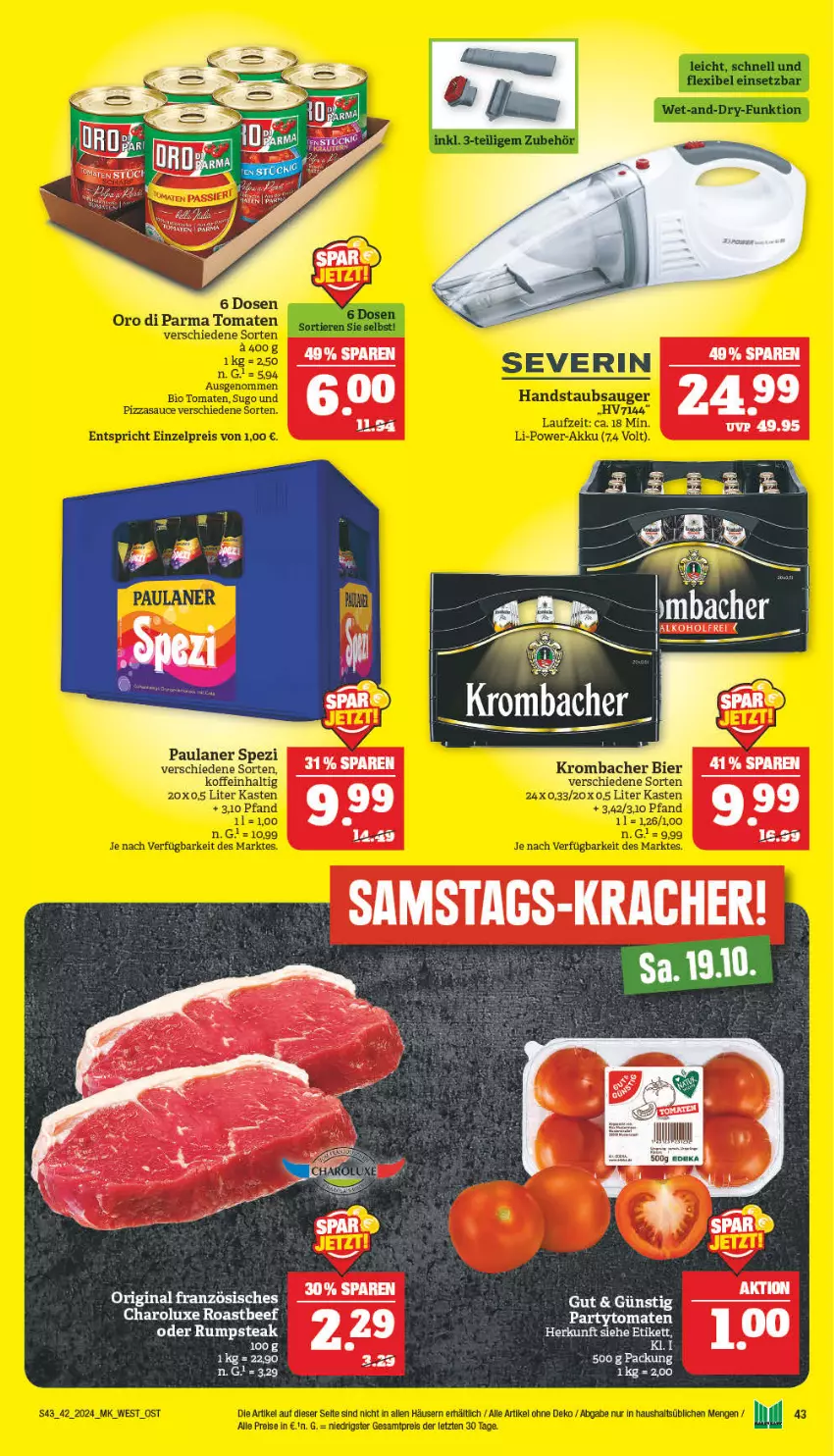 Aktueller Prospekt Marktkauf - Prospekt - von 14.10 bis 19.10.2024 - strona 43 - produkty: alkohol, kracher, oder rumpsteak, Paula, paulaner, rum, rumpsteak, steak, tomate, tomaten