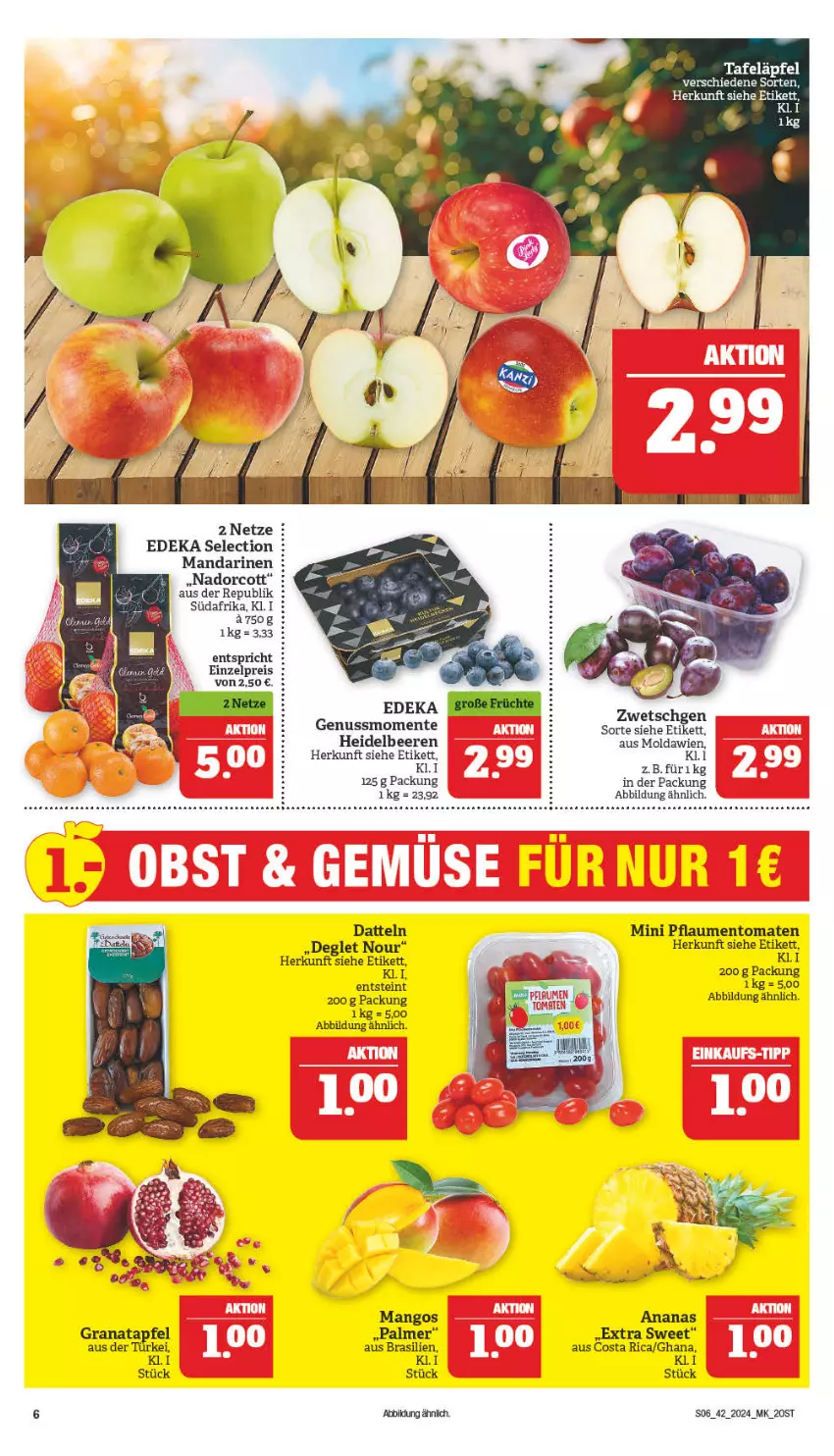 Aktueller Prospekt Marktkauf - Prospekt - von 14.10 bis 19.10.2024 - strona 6 - produkty: ananas, apfel, beere, beeren, bree, Datteln, deka, eis, ente, grana, granatapfel, heidelbeere, heidelbeeren, mandarine, mandarinen, mango, mangos, nuss, pflaume, pflaumen, Rana, reis, tafeläpfel, Ti, tomate, tomaten