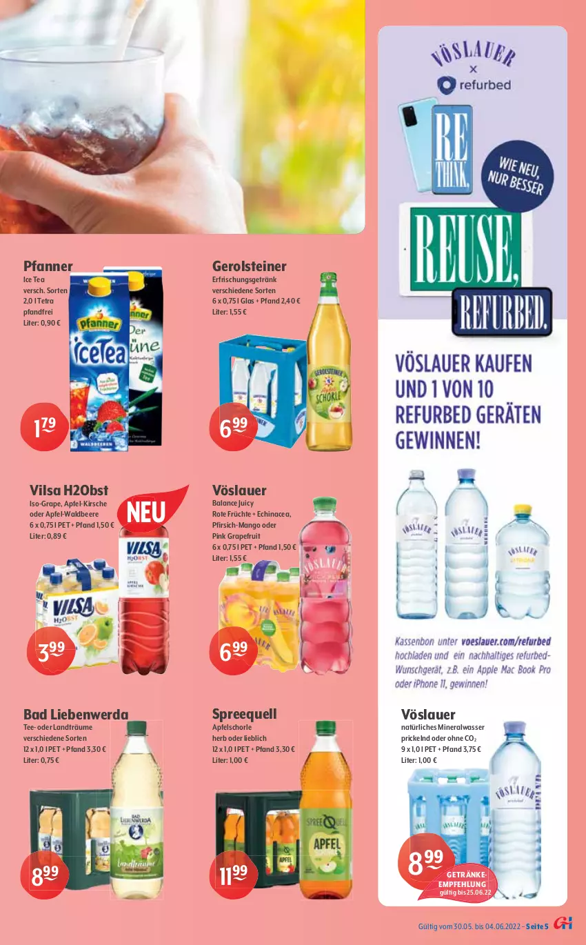 Aktueller Prospekt Getraenke Hoffmann - Prospekte - von 30.05 bis 04.06.2022 - strona 5 - produkty: Alwa, apfel, Apfelschorle, auer, Bad, Bad Liebenwerda, beere, coca-cola, cola, durstlöscher, Echinacea, eis, eistee, erde, erfrischungsgetränk, fanta, flasche, frucht, früchte, fruchtsaft, gerolsteine, gerolsteiner, getränk, getränke, gewinnspiel, gin, grana, granatapfel, granini, grapefruit, ice tea, kirsch, kirsche, LG, mac, mango, Mezzo Mix, mineralwasser, natürliches mineralwasser, obst, orangina, pfanne, Pfanner, pfirsich, Rana, Rauch, saft, schorle, schweppes, Spiele, Spreequell, sprite, steiner, tee, Ti, tonic, tonic water, vilsa, vöslauer, wasser, weck, Wild, wild berry, zitrone