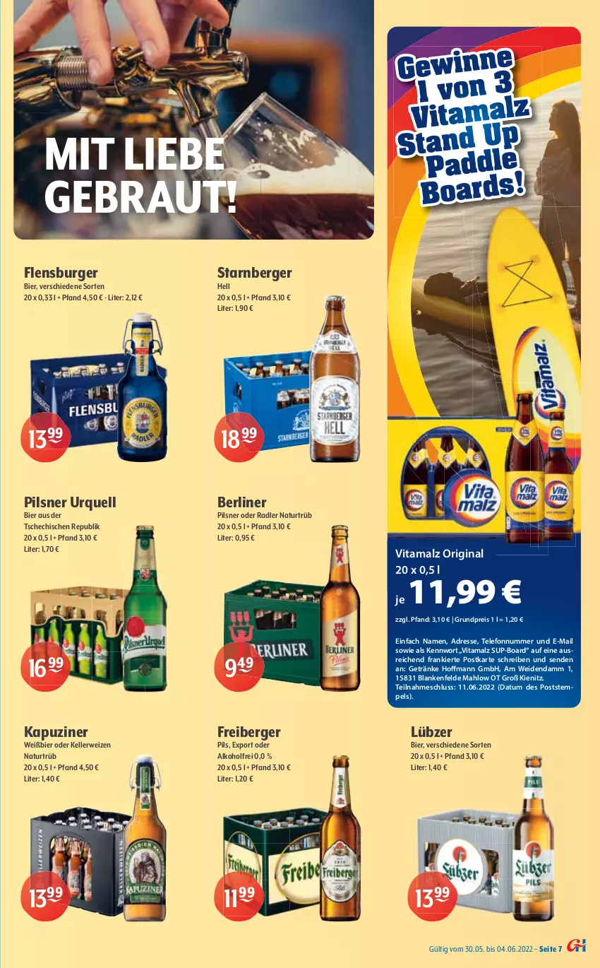 Aktueller Prospekt Getraenke Hoffmann - Prospekte - von 30.05 bis 04.06.2022 - strona 7 - produkty: alkohol, Alwa, beere, Berger, berliner, bier, bio, burger, eis, elle, Extaler, flensburger, Forstetal, Freiberger, gerolsteine, gerolsteiner, getränk, getränke, gin, hella, himbeer, himbeere, hochwald, kirsch, kirsche, limette, Lübzer, malz, Mett, mineralwasser, natur, natürliches mineralwasser, oder radler, pfirsich, pils, pilsner, pilsner urquell, radler, reis, rel, Rheinsberger Preussenquelle, RhönSprudel, rwe, Sprudel, steiner, telefon, Ti, vita, vitamalz, wasser