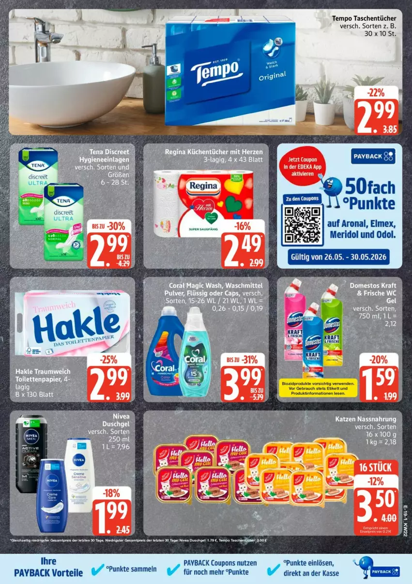 Aktueller Prospekt Edeka - Prospekte - von 25.05 bis 30.05.2026 - strona 25 - produkty: bio, biozidprodukte, coupon, coupons, Discreet, duschgel, eis, elmex, meridol, nivea, Odol, payback, Rauch, reis, rwe, Tasche, taschen, taschentücher, Tempo, Ti, tücher, ZTE
