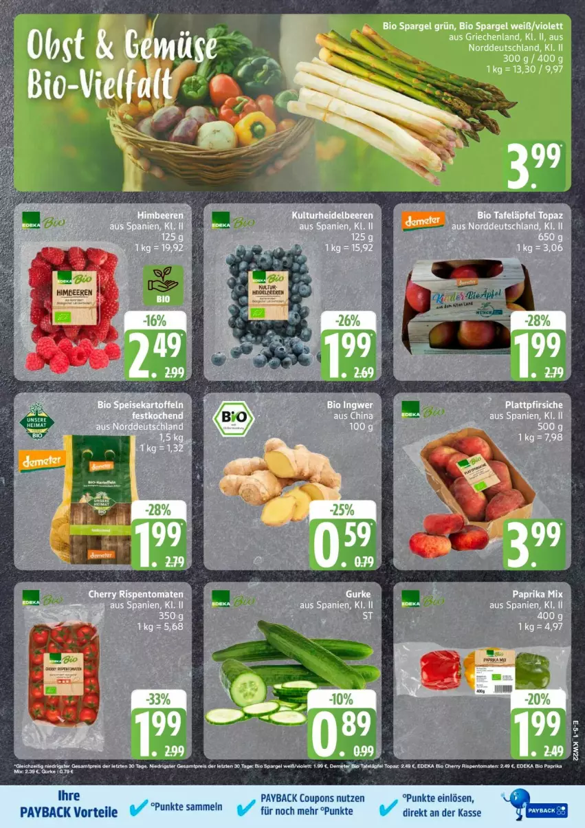 Aktueller Prospekt Edeka - Prospekte - von 25.05 bis 30.05.2026 - strona 5 - produkty: bio, deka, edeka bio, eis, paprika, payback, reis, rispentomaten, spargel, Ti, tomate, tomaten, ZTE