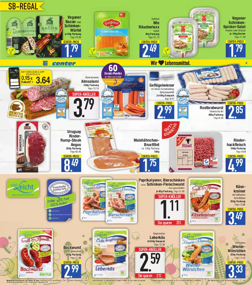 Aktueller Prospekt E Center - Angebote der Woche - von 20.02 bis 25.02.2023 - strona 5 - produkty: bacon, Becher, bier, bierschinken, bockwurst, bratwurst, brustfilet, coupon, deka, eis, ente, filet, fleisch, fleischwurst, Geflügel, gutfried, hackfleisch, hähnchenbrust, hähnchenbrustfilet, Käse, Käsekrainer, kräuter, leberkäs, lyoner, mais, nuss, oder kräuter, paprika, regal, reis, rind, rinder, rinderhackfleisch, rostbratwurst, rum, salami, salat, schinken, Schinkenspicker, schnitten, schnittkäse, schwein, spitzenqualität, steak, super-knüller, Ti, wein, wiener, würfel, wurst, würstchen, Yo, ZTE