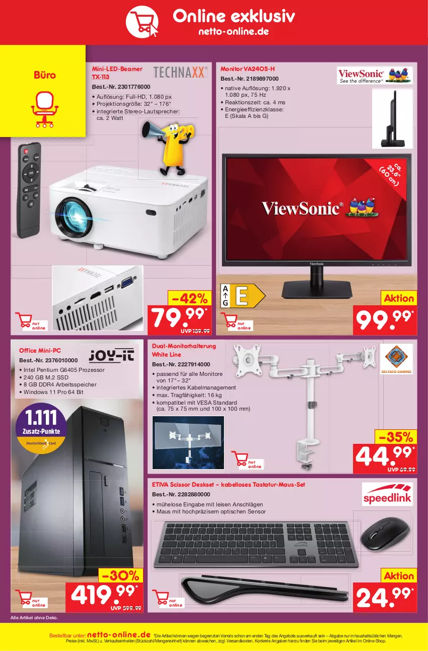 Aktueller Prospekt Netto Marken-Discount - Filial-Angebote - von 27.12 bis 31.12.2022 - strona 42 - produkty: angebot, eis, HP, Intel, lautsprecher, Maus, monitor, Monitore, ndk, office, passend für alle, Pentium, reis, ssd, Tastatur, Ti, tisch, ZTE