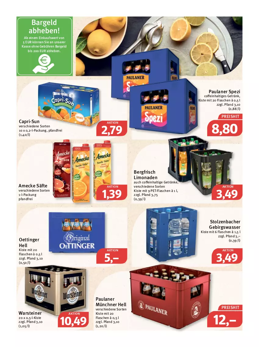 Aktueller Prospekt Feneberg - Prospekte - von 03.02 bis 05.02.2022 - strona 15 - produkty: amecke, Cap, capri-sun, coffein, eis, flasche, getränk, getränke, gsw, limo, limonade, limonaden, oettinger, Paula, paulaner, pet-flasche, pet-flaschen, reis, säfte, Spezi, steiner, Ti, warsteiner, wasser