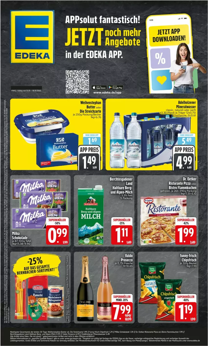 Aktueller Prospekt Edeka - Prospekte - von 13.10 bis 18.10.2025 - strona 1 - produkty: beutel, deka, Dr. Oetker, ecco, eis, erde, flammkuchen, funny-frisch, kuchen, lamm, milch, milka, pizza, prosecco, reis, ristorante, ristorante pizza, schoko, schokolade, tee, Ti
