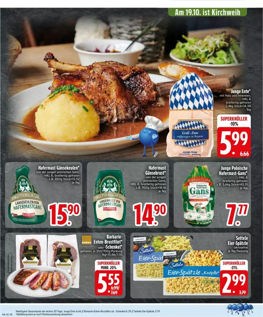 Aktueller Prospekt Edeka - Prospekte - von 13.10 bis 18.10.2025 - strona 10 - produkty: brustfilet, eier, eis, ente, filet, Gänsebrust, Gänsekeulen, hafer, henkel, reis, schenkel, settele, Ti, ZTE