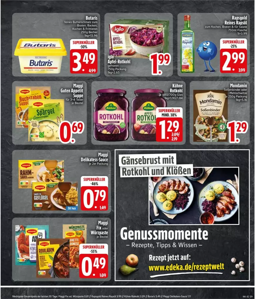 Aktueller Prospekt Edeka - Prospekte - von 13.10 bis 18.10.2025 - strona 11 - produkty: apfel, Becher, beutel, braten, butter, Butterschmalz, eis, ente, Gänsebrust, maggi, maggi fix, malz, nuss, reis, rezept, rezepte, rotkohl, Schmalz, Soße, Ti, ZTE