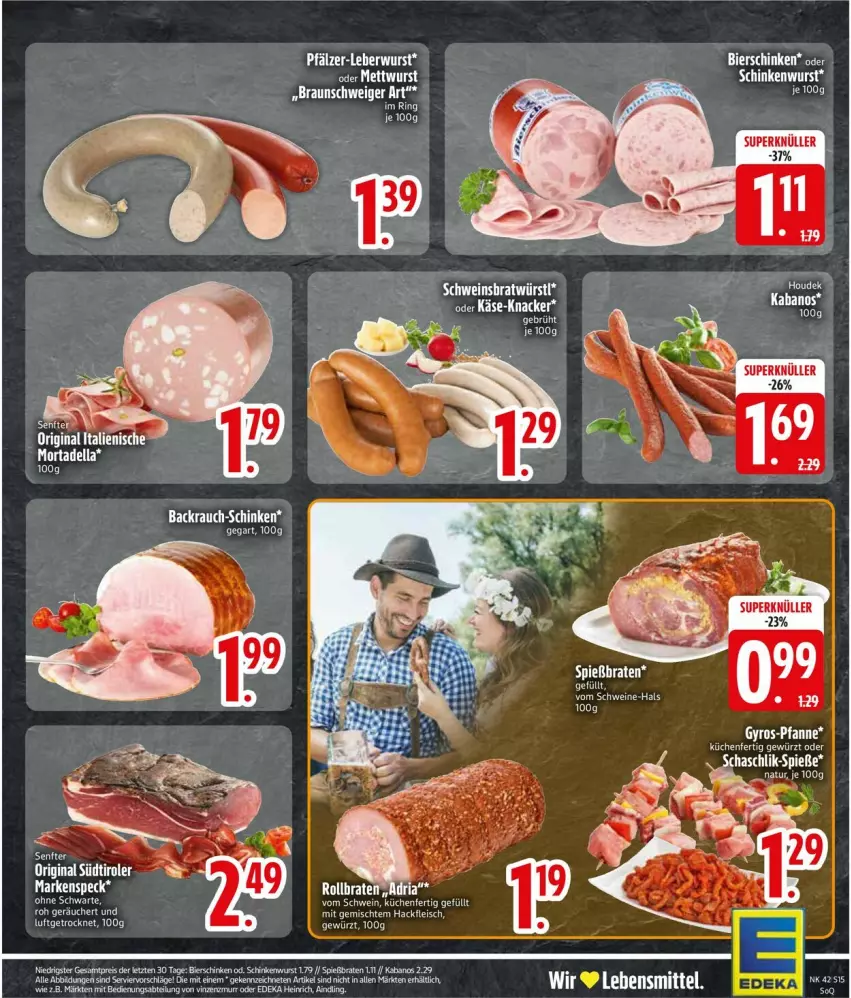 Aktueller Prospekt Edeka - Prospekte - von 13.10 bis 18.10.2025 - strona 17 - produkty: Abtei, bier, bierschinken, bio, braten, braun, Brei, deka, dell, eis, elle, fleisch, gewürz, gin, hackfleisch, kabanos, mortadella, natur, Rauch, reis, Ria, rollbraten, schinken, schinkenwurst, schwein, schweine, senf, Speck, wein, weine, wurst, ZTE