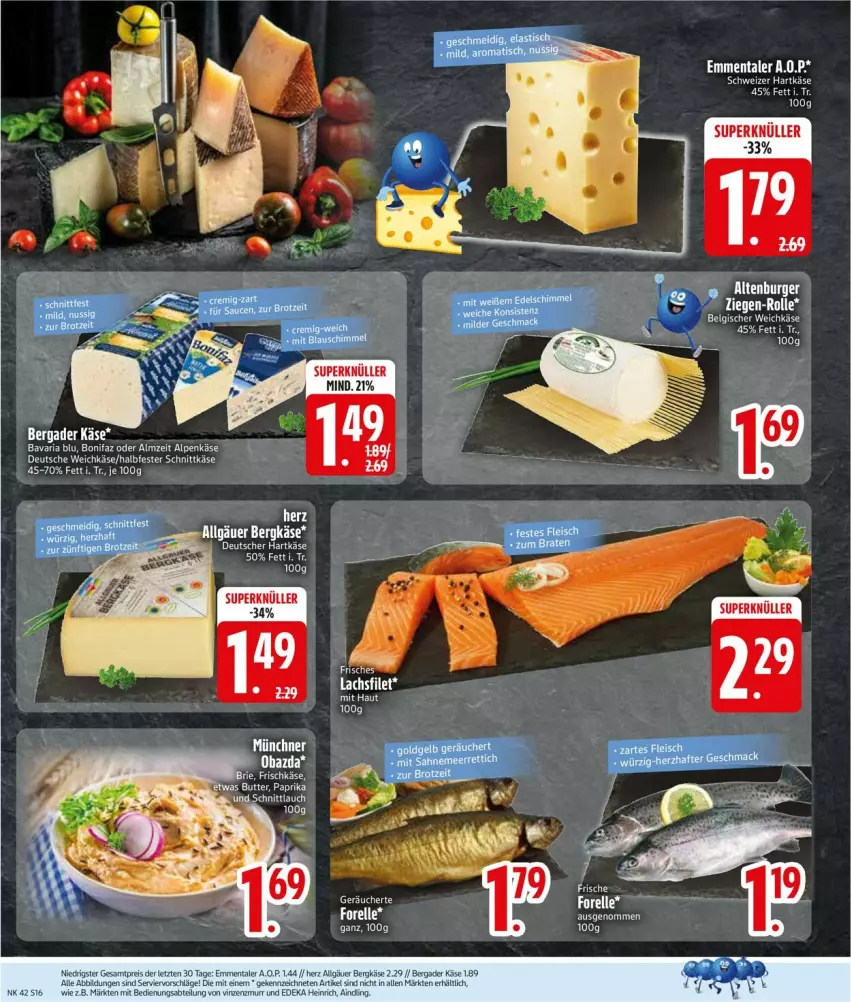 Aktueller Prospekt Edeka - Prospekte - von 13.10 bis 18.10.2025 - strona 18 - produkty: bavaria blu, bergader, Bergkäse, emmentaler, filet, hartkäse, Käse, lachs, lachsfilet, LG, Ria, schweizer hartkäse, tee, Ti, weichkäse