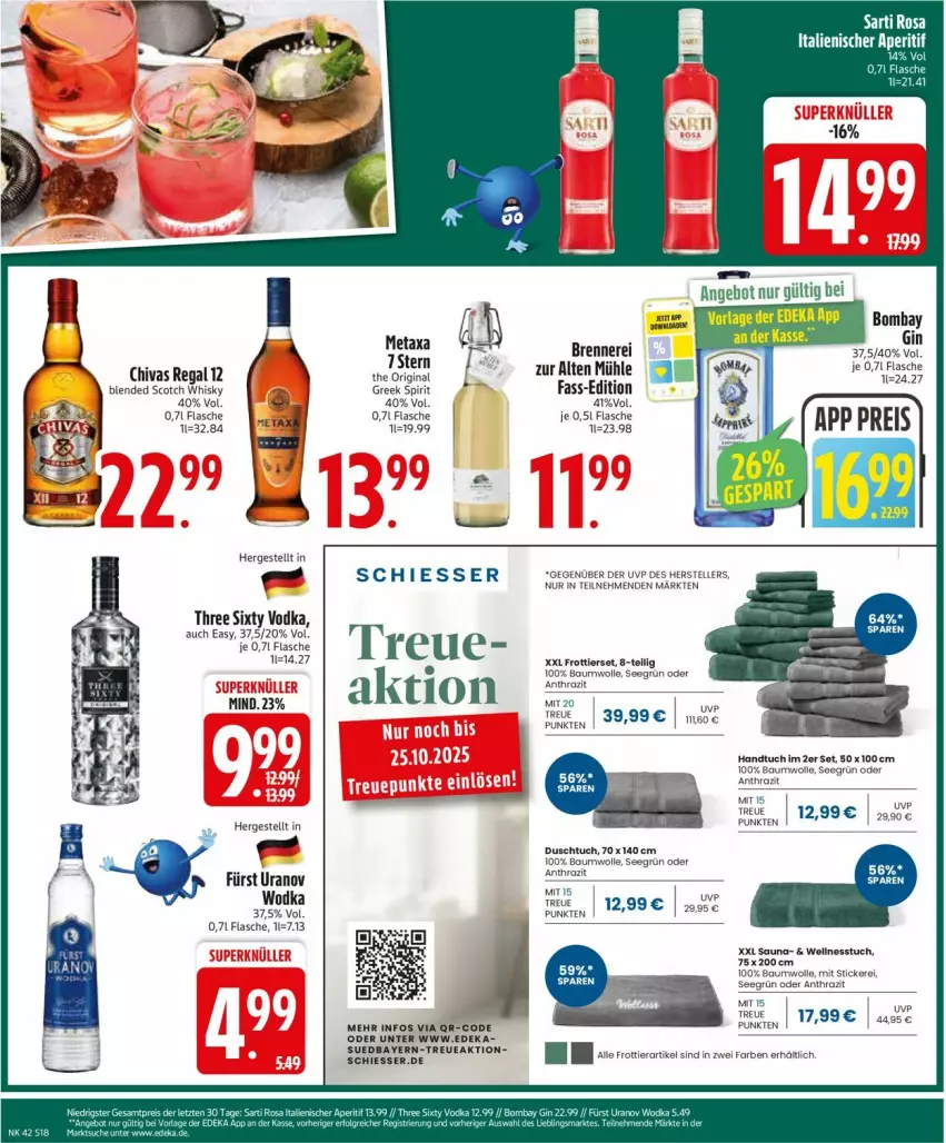 Aktueller Prospekt Edeka - Prospekte - von 13.10 bis 18.10.2025 - strona 20 - produkty: Bau, baumwolle, blended scotch, blended scotch whisky, deka, duschtuch, elle, flasche, handtuch, regal, scotch, scotch whisky, teller, Three Sixty, Ti, tuc, vodka, Wellnesstuch, whisky, wolle