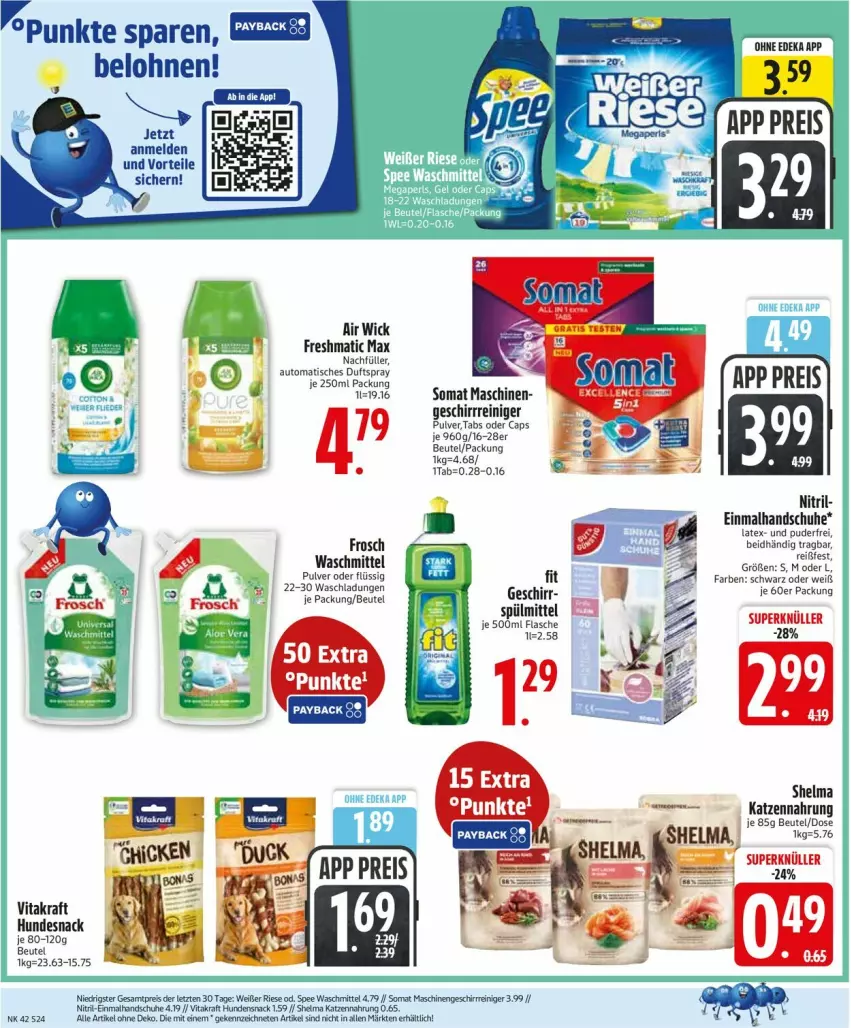 Aktueller Prospekt Edeka - Prospekte - von 13.10 bis 18.10.2025 - strona 26 - produkty: Air Wick, auto, beutel, Cap, deka, Duftspray, flasche, Frosch, geschirr, handschuhe, hundesnack, katzennahrung, kraft, payback, reiniger, schuhe, sim, snack, somat, spülmittel, Ti, tisch, vita, vitakraft, waschmittel, WICK, ZTE