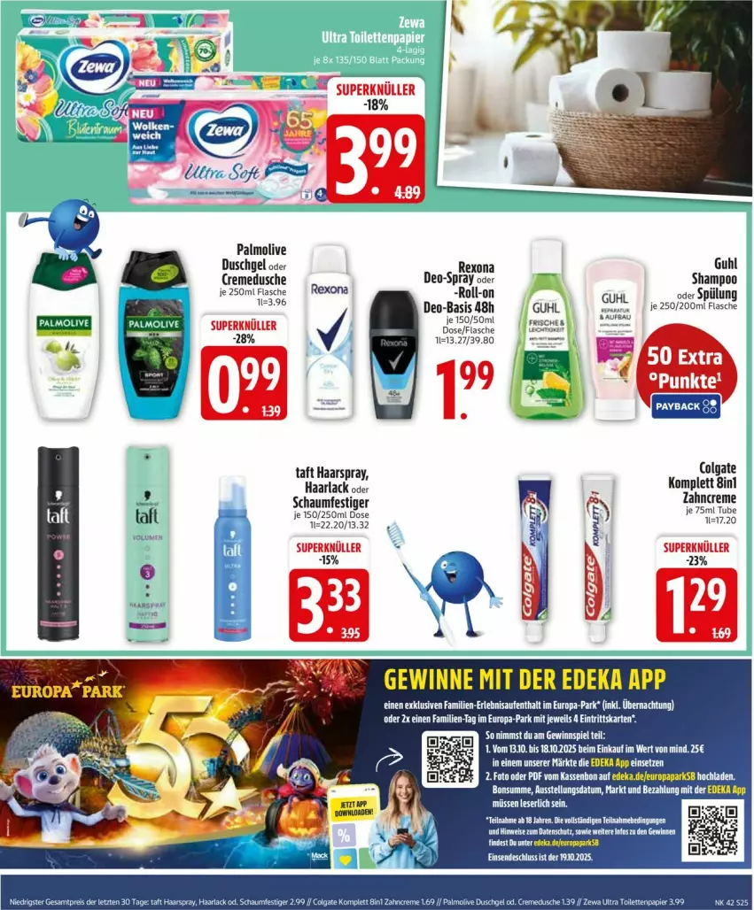 Aktueller Prospekt Edeka - Prospekte - von 13.10 bis 18.10.2025 - strona 27 - produkty: arla, bett, colgate, creme, cremedusche, deka, deo, dusche, duschgel, eis, flasche, Guhl, Haarlack, haarspray, lack, LG, olive, palmolive, reis, rexona, roll-on, schaumfestiger, shampoo, spülung, Taft, tee, Ti, ZTE