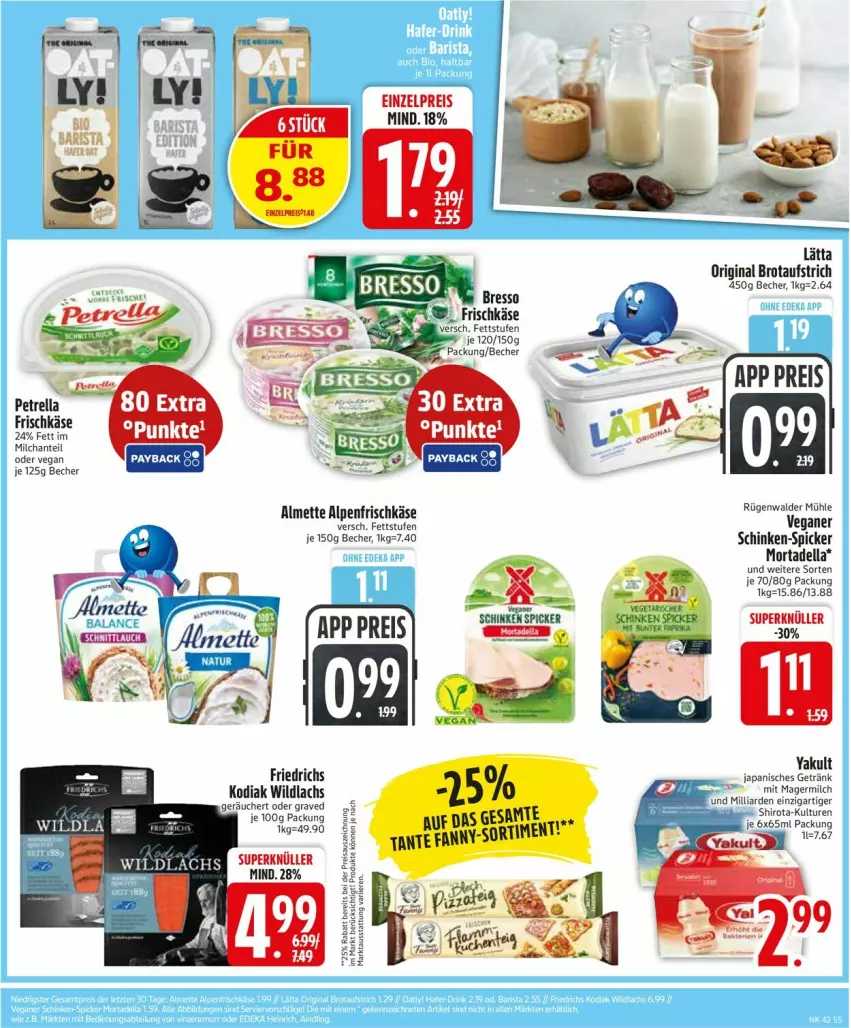 Aktueller Prospekt Edeka - Prospekte - von 13.10 bis 18.10.2025 - strona 7 - produkty: almette, alpenfrischkäse, aufstrich, Becher, bresso, brot, brotaufstrich, dell, eis, frischkäse, Germ, getränk, gin, Käse, lachs, lätta, Mett, milch, mortadella, payback, petrella, reis, rel, rügenwalder, rügenwalder mühle, schinken, Ti, Wild, wildlachs