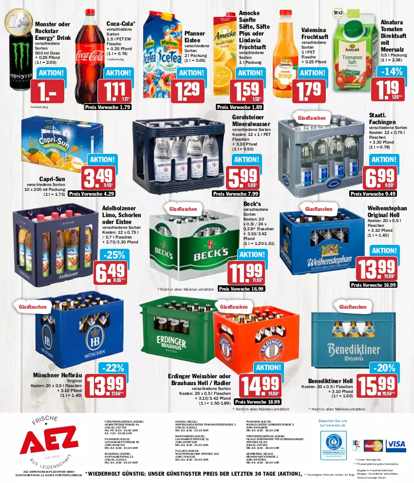 Aktueller Prospekt Aez - Prospekte - von 12.02 bis 17.02.2024 - strona 16 - produkty: adelholzener, AEZ, Alwa, amecke, Benediktiner, bier, bio, buch, Cap, capri-sun, coca-cola, cola, direktsaft, drink, drucker, eis, eistee, elle, Engel, ente, erdinger, fisch, flasche, frucht, fruchtsaft, Germ, gerolsteine, gerolsteiner, gin, glasflasche, Holz, kerze, limo, meersalz, mineralwasser, monster, natur, natura, perla, pfanne, Pfanner, radler, reis, ring, Rockstar, rum, saft, säfte, salz, schorle, Staatl. Fachingen, steiner, tee, teller, Ti, tomate, tomaten, uhr, valensina, wasser, weihenstephan, weissbier, ZTE