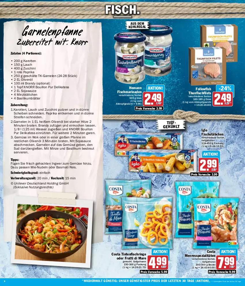 Aktueller Prospekt Aez - Prospekte - von 12.02 bis 17.02.2024 - strona 6 - produkty: aus dem kühlregal, basilikum, basmati, Basmati Reis, beutel, braten, eis, filet, filets, fisch, fischstäbchen, followfish, frutti di mare, garnelen, homann, iglo, ingwer, karotten, knorr, kühlregal, marinade, minze, nudel, nudeln, olive, oliven, olivenöl, paprika, pfanne, regal, reifen, reis, ring, sauce, soja, sojasauce, Spezi, thunfisch, Ti, Tintenfischringe, topf, wasser, wok, ZTE, zucchini