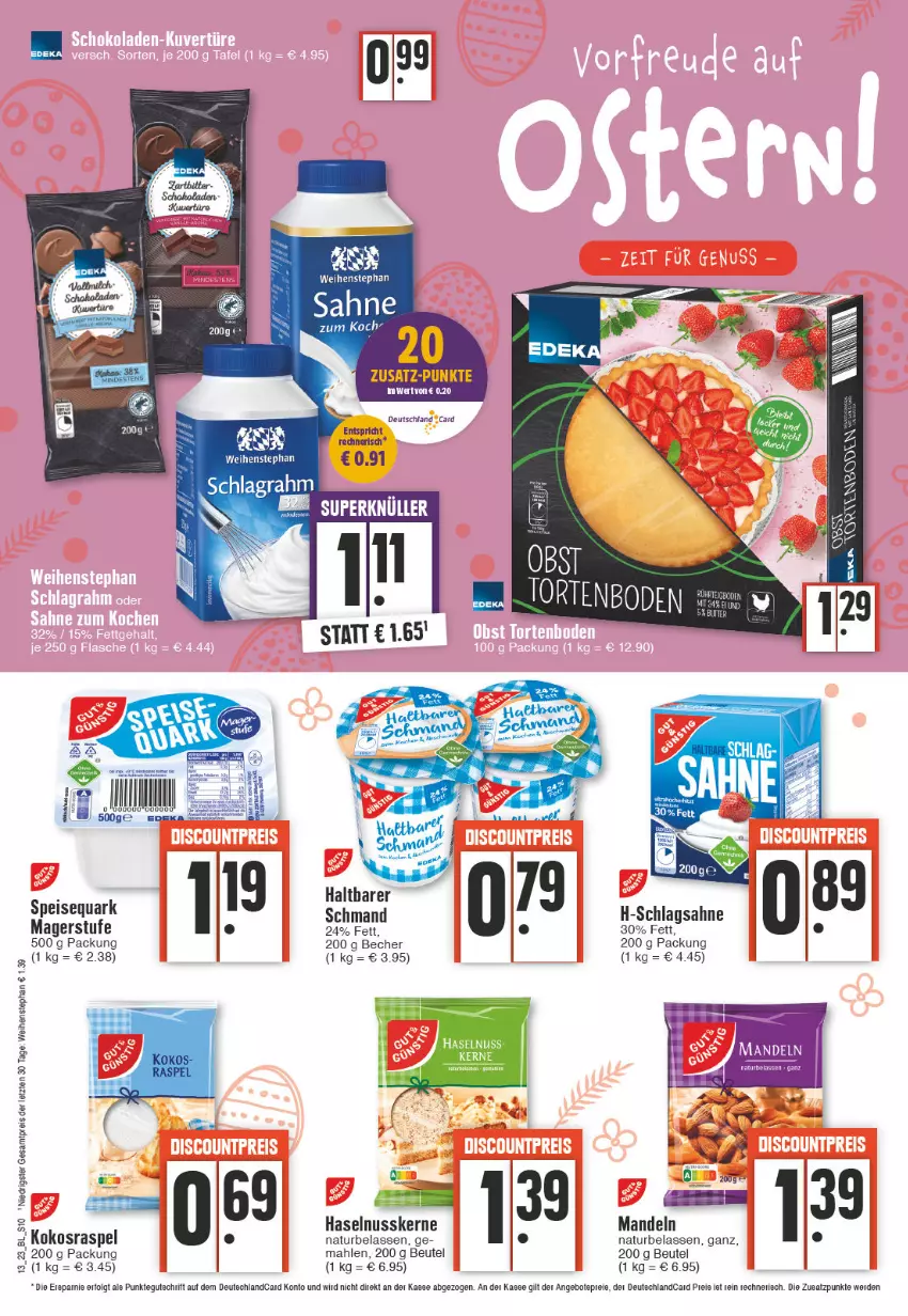 Aktueller Prospekt Edeka - Angebote der Woche - von 27.03 bis 01.04.2023 - strona 10 - produkty: angebot, angebote, Becher, beutel, deutschland card, eis, erde, haselnuss, kokos, LG, mandel, mandeln, natur, nuss, quark, reis, sahne, schlagsahne, schmand, speisequark, Ti, Toner, weihenstephan, ZTE