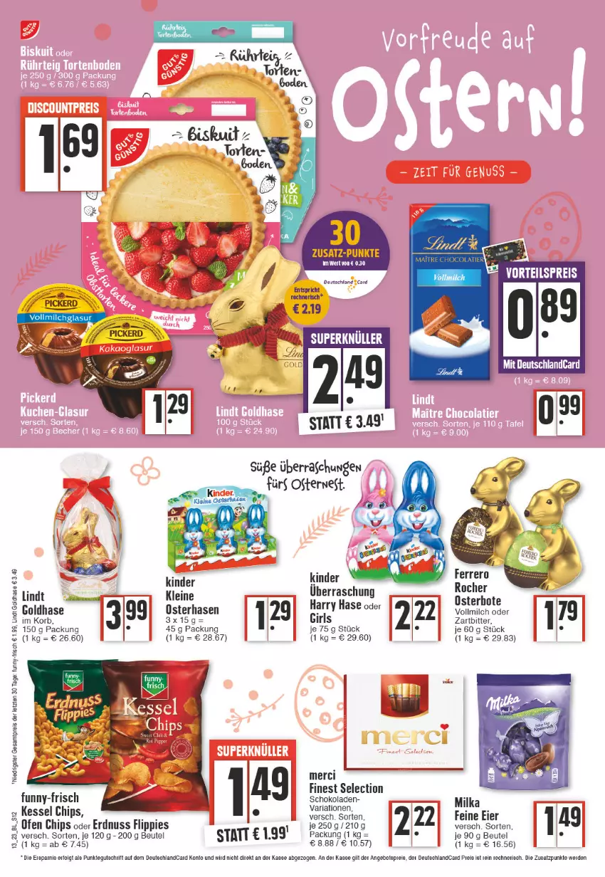 Aktueller Prospekt Edeka - Angebote der Woche - von 27.03 bis 01.04.2023 - strona 12 - produkty: angebot, angebote, beutel, chips, cola, eier, eis, erde, erdnuss, ferrero, flippies, funny-frisch, Kinder, korb, leine, LG, lindt, merci, milch, milka, nuss, Ofen, reis, Ria, schoko, schokolade, schokoladen, Ti, vollmilch, ZTE