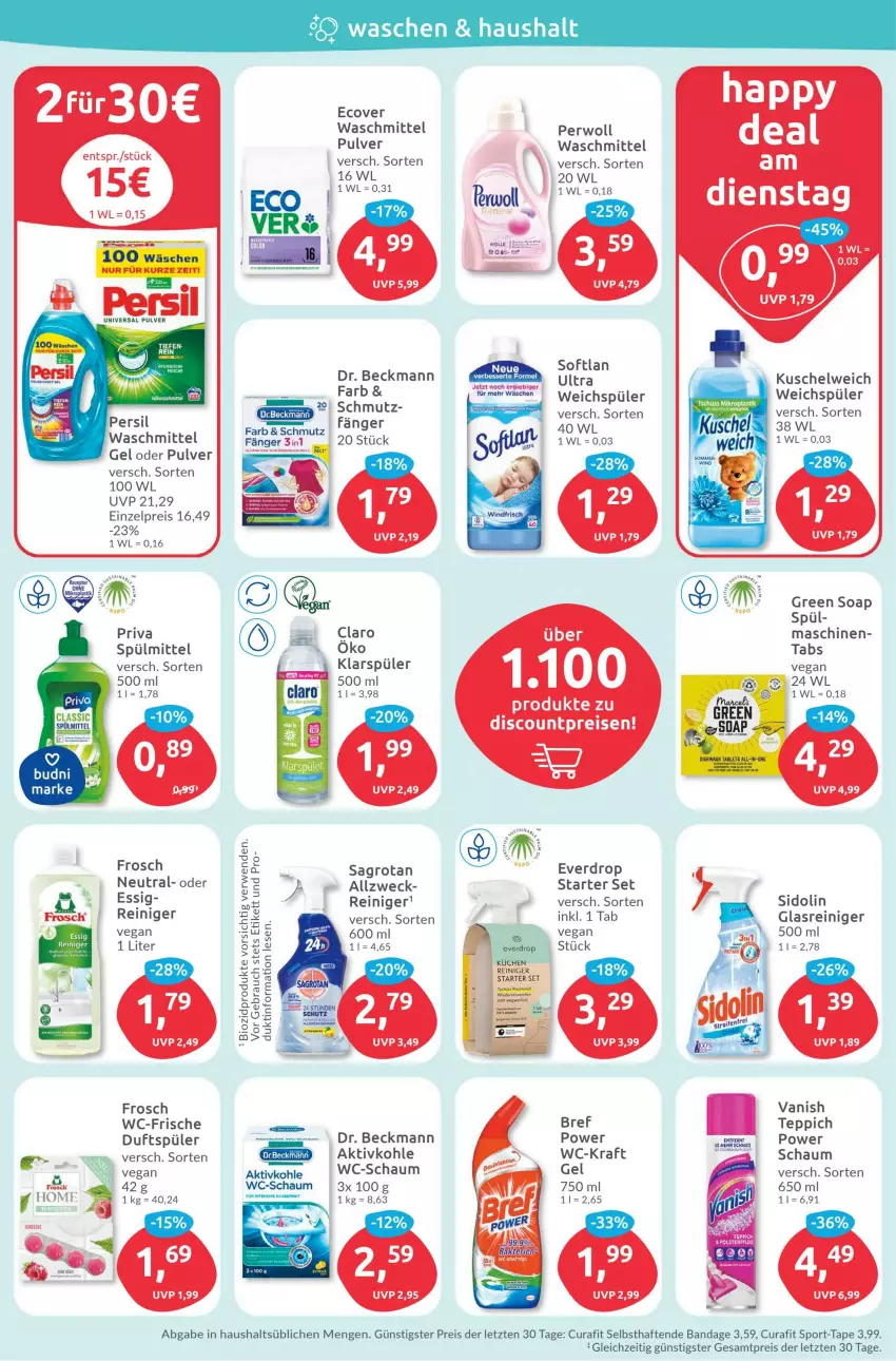 Aktueller Prospekt Budni - Prospekte - von 27.02 bis 04.03.2023 - strona 4 - produkty: Bref, discount, Dr. Beckmann, eis, essig, Frosch, Glasreiniger, klarspüler, kraft, küche, Küchen, Kuschelweich, persil, reiniger, reis, sagrotan, sidolin, Softlan, Sport, spülmittel, teppich, Ti, vanish, waschmittel, weck, weichspüler, ZTE