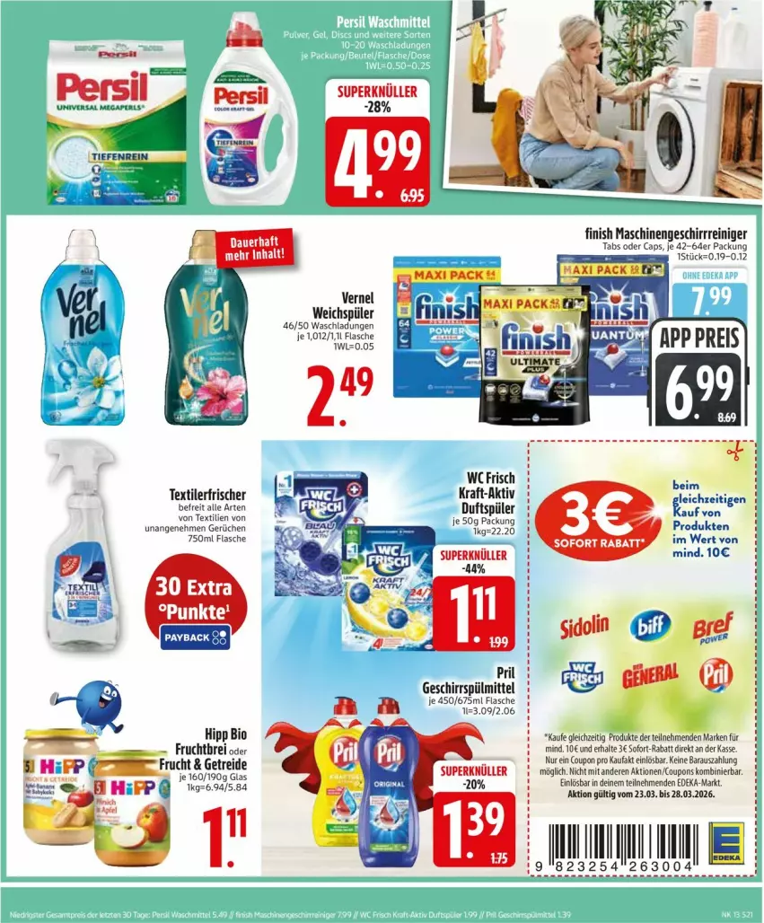 Aktueller Prospekt Edeka - Prospekte - von 23.03 bis 28.03.2026 - strona 23 - produkty: auer, Brei, Cap, coupon, coupons, deka, Finish, flasche, frucht, geschirr, geschirrspülmittel, kraft, payback, pril, reiniger, sofort-rabatt, spülmittel, Textilerfrischer, Ti, vernel, weichspüler