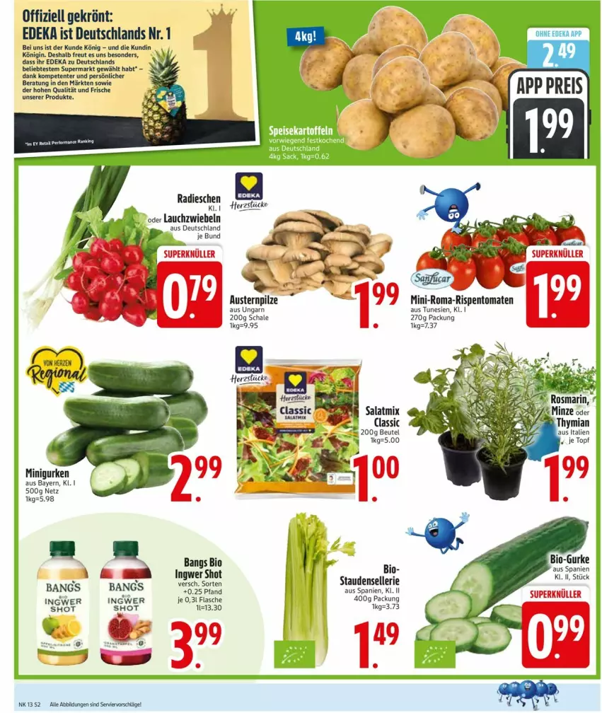 Aktueller Prospekt Edeka - Prospekte - von 23.03 bis 28.03.2026 - strona 4 - produkty: aust, Austern, bio, deka, eis, elle, ente, flasche, gin, gurke, gurken, ingwer, Lauchzwiebel, lauchzwiebeln, pilze, reis, rispentomaten, salat, Salatmix, Schal, Schale, stauden, tomate, tomaten, zwiebel, zwiebeln