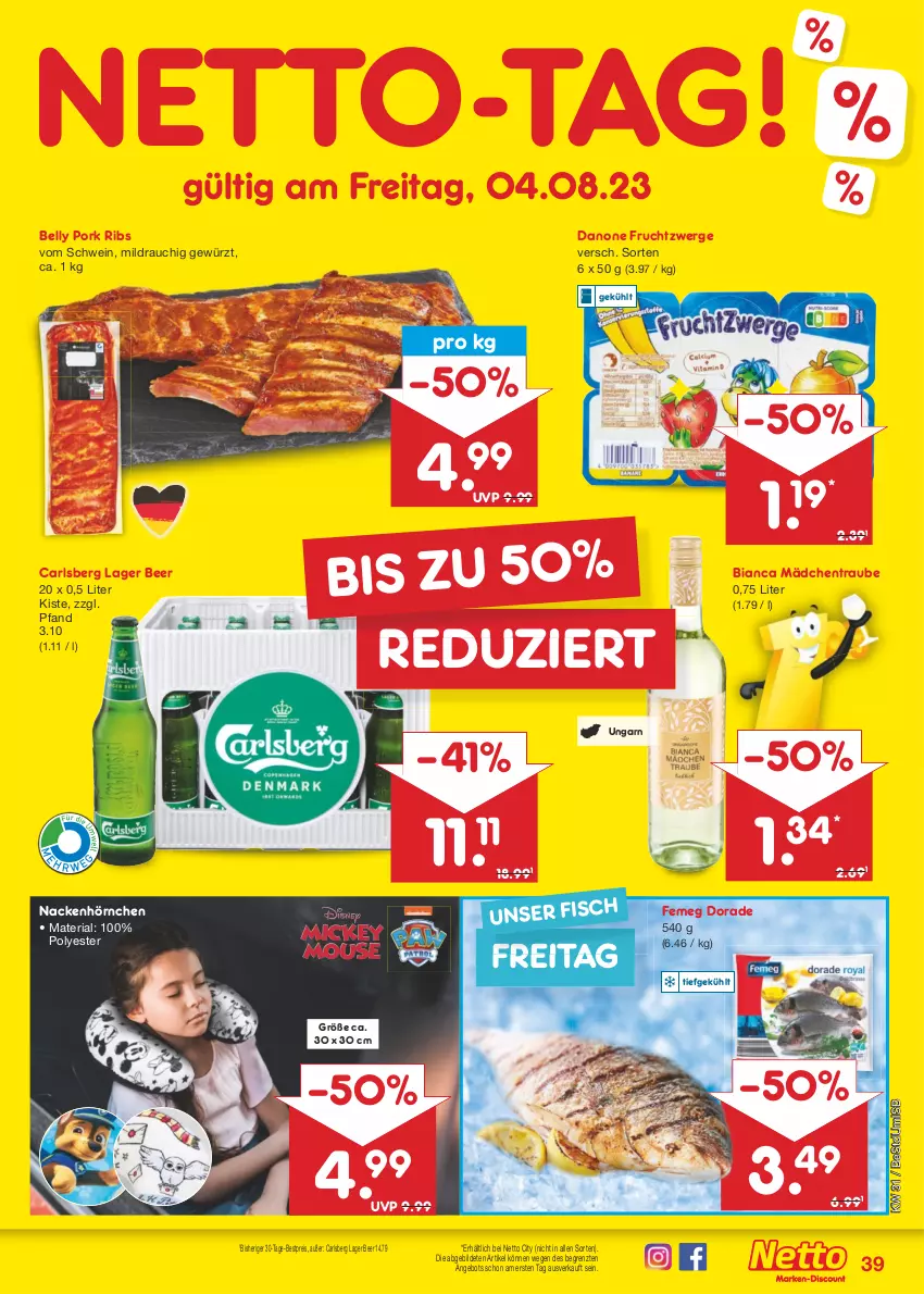 Aktueller Prospekt Netto Marken-Discount - Filial-Angebote - von 31.07 bis 05.08.2023 - strona 43 - produkty: angebot, bestpreis, carlsberg, danone, danone fruchtzwerge, Dorade, eis, femeg, frucht, fruchtzwerge, gewürz, hörnchen, Rauch, reis, Ria, schwein, Ti, wein, ZTE