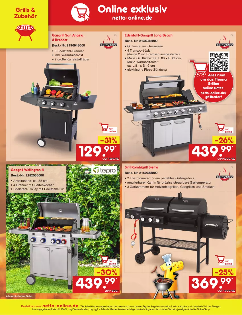 Aktueller Prospekt Netto Marken-Discount - Filial-Angebote - von 31.07 bis 05.08.2023 - strona 46 - produkty: angebot, edelstahl, eis, gasgrill, grill, grillfläche, grillrost, Holz, holzkohle, holzkohlegrill, Kamin, Kocher, Kohlegrill, ndk, piezo-zündung, reis, Sierra, Sport, thermometer, Ti, trolley, ZTE