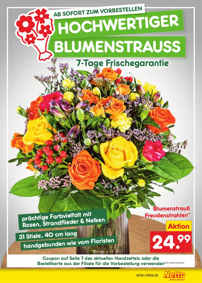 Aktueller Prospekt Netto Marken-Discount - Filial-Angebote - von 31.07 bis 05.08.2023 - strona 9 - produkty: banane, bananen, blume, blumen, Blumenstrauß, coupon, elle, rosen, rwe, Ti