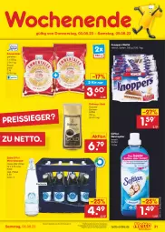 Gazetka promocyjna Netto Marken-Discount - Filial-Angebote - Gazetka - ważna od 05.08 do 05.08.2023 - strona 35 - produkty: Alwa, angebot, bestpreis, bohne, bohnen, bohnenkaffee, dallmayr, dallmayr gold, eis, emmentaler, flasche, glasflasche, kaffee, knoppers, löslicher bohnenkaffee, mineralwasser, reis, reiss, Softlan, Ti, wasser, weichspüler, ZTE