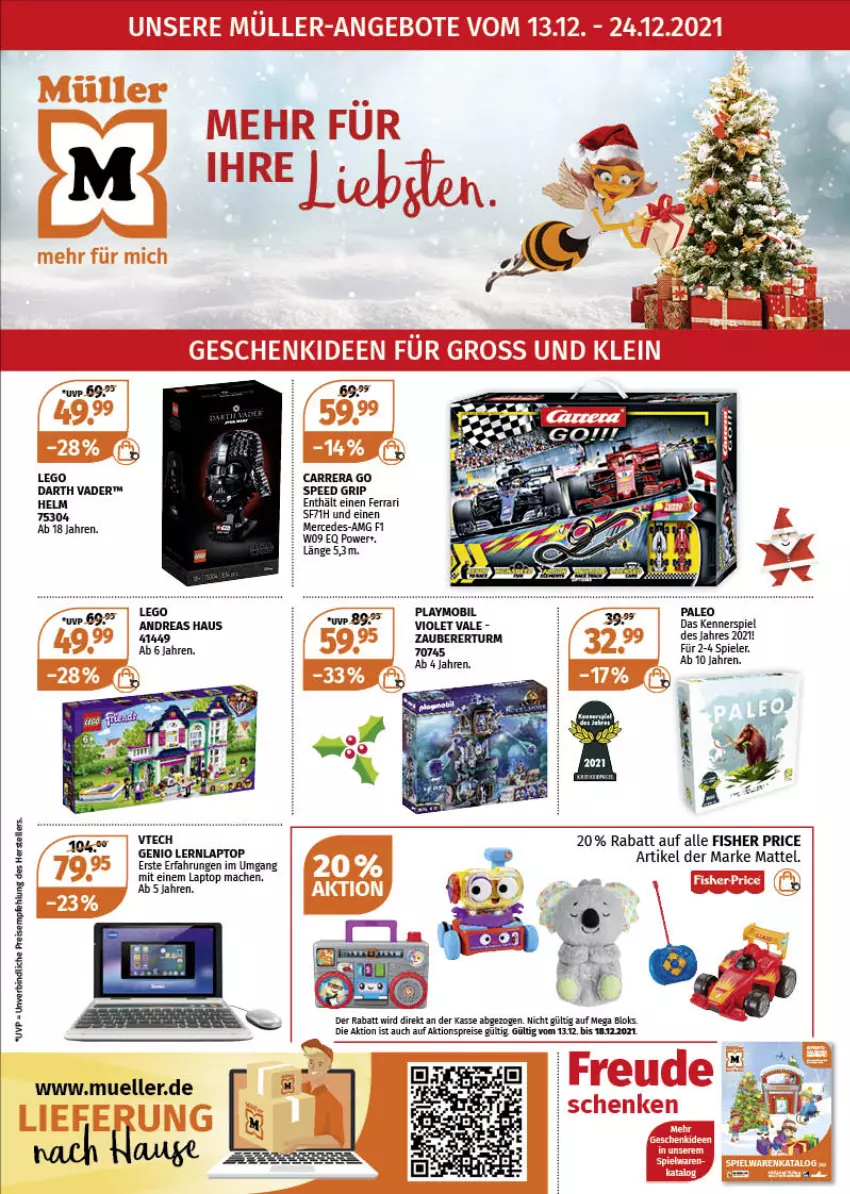 Aktueller Prospekt Mueller - Spielwaren & Multi-Media - von 13.12 bis 24.12.2021 - strona 1 - produkty: aktionspreis, Carrera, eis, elle, Laptop, mac, Mattel, playmobil, reis, spee, Spiele, Ti