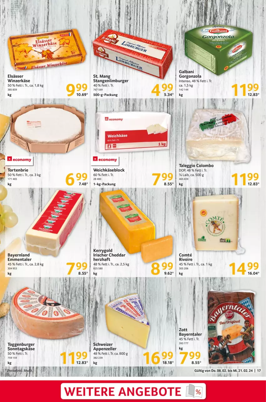 Aktueller Prospekt Selgros - Gastronomie - von 08.02 bis 21.02.2024 - strona 17 - produkty: angebot, angebote, appenzeller, brie, burger, cheddar, elle, emmentaler, galbani, gorgonzola, intenso, Käse, kerrygold, Limburger, Ti, torte, weichkäse, zott