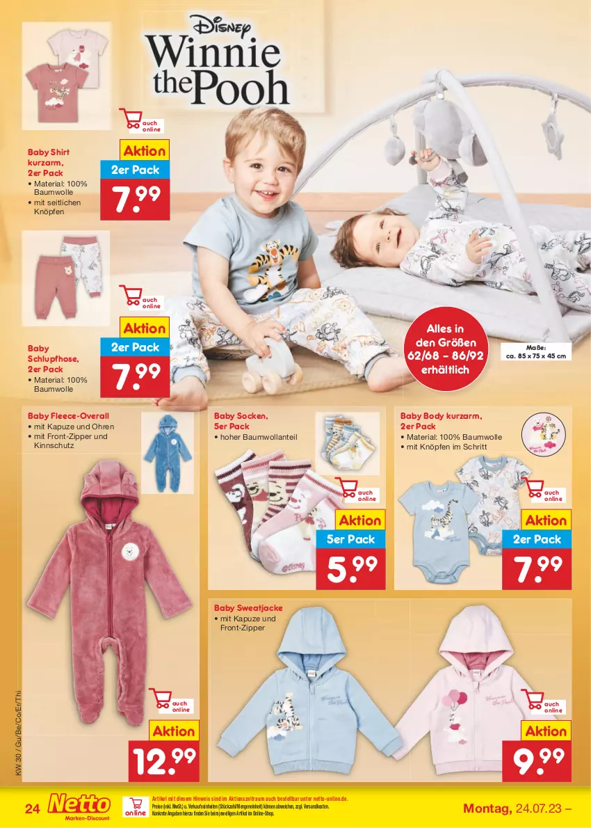 Aktueller Prospekt Netto Marken-Discount - Filial-Angebote - von 24.07 bis 29.07.2023 - strona 24 - produkty: Bau, baumwolle, body, eis, hose, Jacke, ndk, Overall, reis, Ria, shirt, socken, sweatjacke, Ti, wolle, zipper