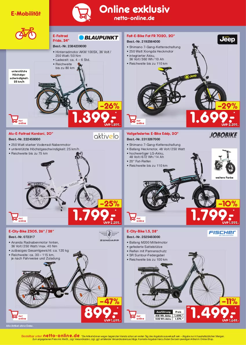 Aktueller Prospekt Netto Marken-Discount - Filial-Angebote - von 24.07 bis 29.07.2023 - strona 42 - produkty: akku, angebot, E-Bike, E-Mobilität, eis, gabel, Kette, LG, ndk, reifen, reis, rwe, sattel, sattelstütze, Schal, shimano, sr suntour, Ti, ZTE