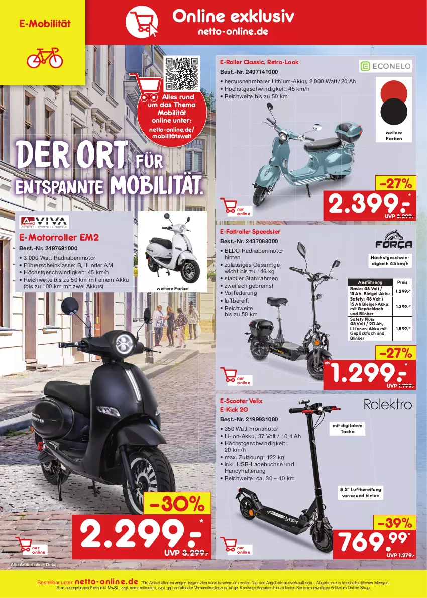 Aktueller Prospekt Netto Marken-Discount - Filial-Angebote - von 24.07 bis 29.07.2023 - strona 44 - produkty: akku, angebot, buch, E-Mobilität, E-Roller, eis, Handy, li-ion-akku, Motorroller, ndk, reis, Roller, scooter, spee, Ti, usb, ZTE