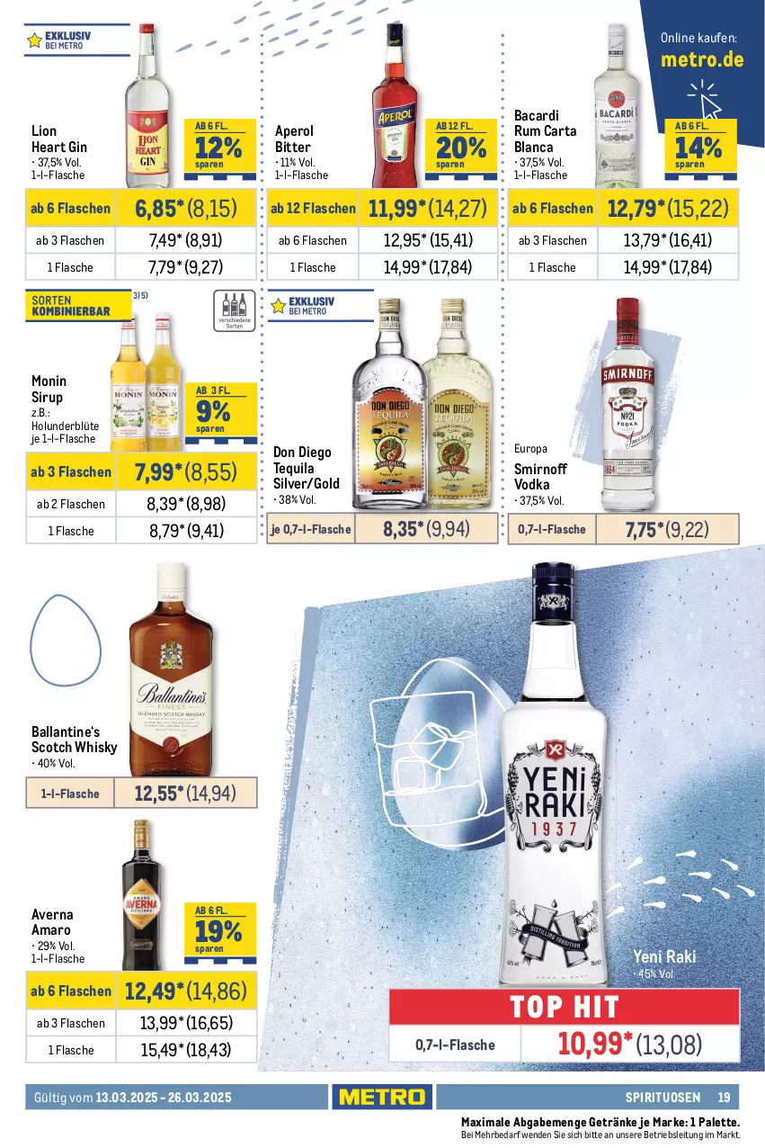 Aktueller Prospekt Metro - GastroJournal - von 12.02 bis 26.03.2025 - strona 19 - produkty: amaro, aperol, averna, bacardi, bacardi rum, ball, Blüte, coca-cola, cola, eis, eistee, elle, erde, flasche, getränk, getränke, gin, holunder, holunderblüte, lion, Metro, monin, Palette, reis, rum, scotch, scotch whisky, sirup, smirnoff, Software, spirituosen, tee, tequila, Ti, tisch, vodka, whisky, yeni raki