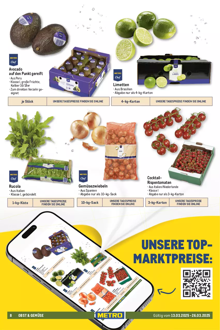 Aktueller Prospekt Metro - GastroJournal - von 12.02 bis 26.03.2025 - strona 8 - produkty: apfel, avocado, Becher, beere, beeren, beutel, Blaubeer, blaubeere, brombeere, brombeeren, brötchen, cocktail, cola, creme, eis, eiscreme, früchte, Gemüsezwiebel, himbeer, himbeere, himbeeren, korb, küche, Küchen, limette, limetten, Mett, metten, nuss, obst, reis, rispentomaten, rucola, sac, schnitten, Ti, tiefpreis, tomate, tomaten, torte, und gemüse, weizenbrötchen, würfel, Yo, zwiebel, zwiebeln