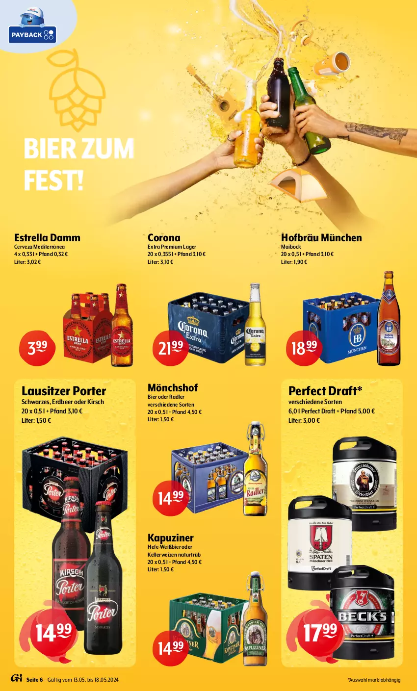 Aktueller Prospekt Getraenke Hoffmann - Prospekte - von 13.05 bis 18.05.2024 - strona 6 - produkty: bier, corona, corona extra, elle, Estrella Damm, Hefe, kirsch, mönchshof, natur, oder radler, radler, rel, rwe, Ti