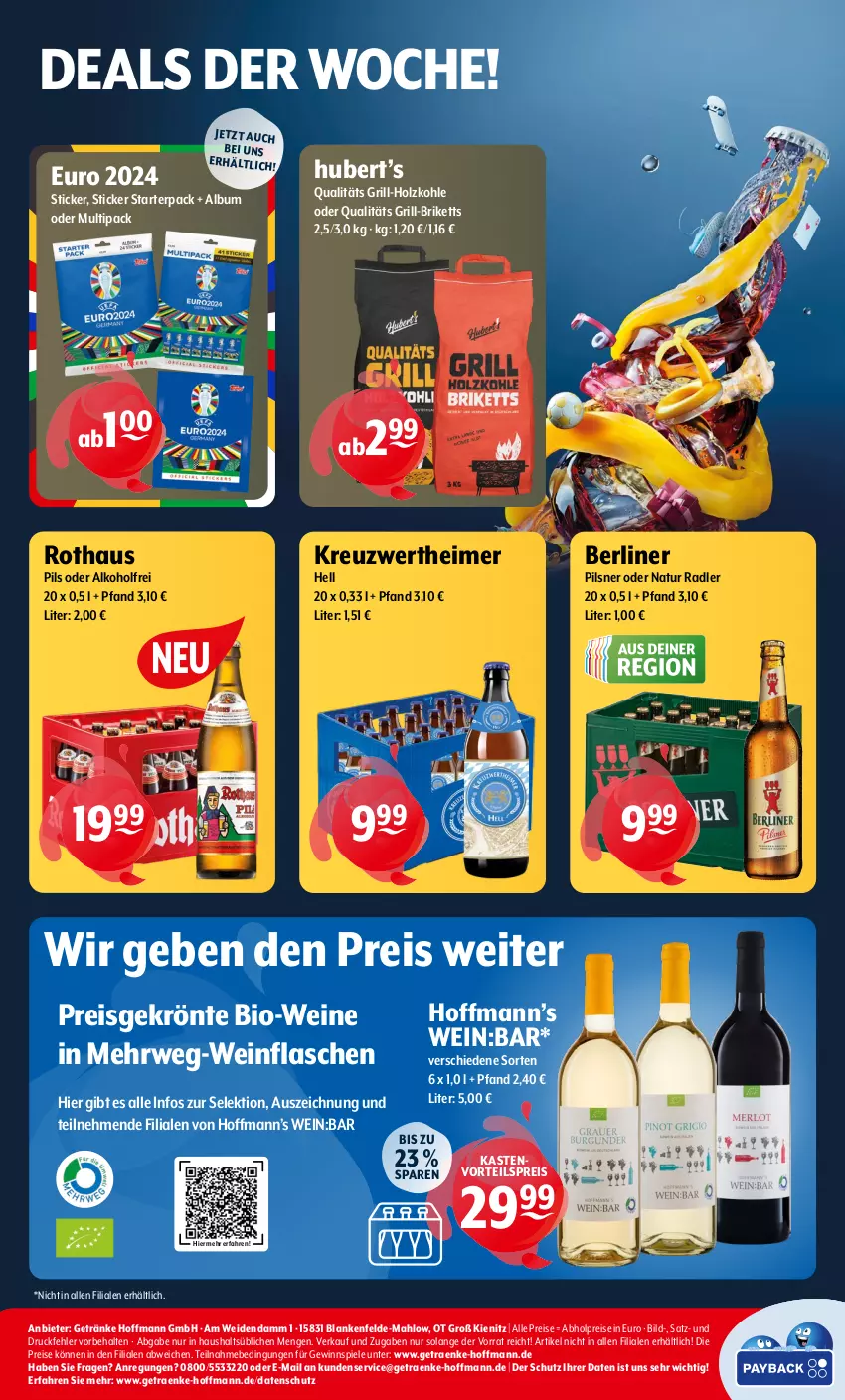 Aktueller Prospekt Getraenke Hoffmann - Prospekte - von 13.05 bis 18.05.2024 - strona 8 - produkty: abholpreise, alkohol, berliner, bio, Bio-Wein, briketts, eimer, eis, flasche, getränk, getränke, gewinnspiel, grill, grill-holzkohle, Holz, holzkohle, natur, natur radler, pils, pilsner, radler, reis, rwe, Spiele, Ti, vorteilspreis, wein, weine