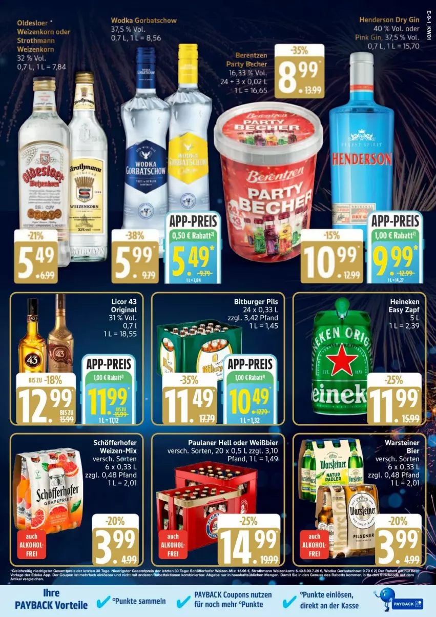 Aktueller Prospekt Edeka - Prospekte - von 30.12.2026 bis 03.01.2027 - strona 11 - produkty: alkohol, bier, bitburger, bitburger pils, burger, coupon, coupons, elle, gin, heineken, LG, licor, licor 43, Paula, paulaner, payback, pils, steiner, Ti, warsteiner