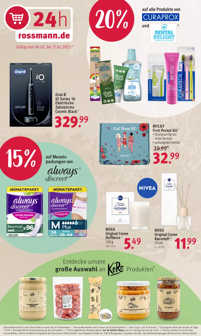 Aktueller Prospekt Rossmann - Prospekte - von 04.02 bis 17.02.2023 - strona 2 - produkty: angebot, angebote, bürste, creme, decke, Duftkerze, eis, elektrische zahnbürste, elle, gin, kerze, lack, LG, ndk, nivea, oral-b, Raumduft, reis, teller, Ti, versandkostenfrei, wedel, zahnbürste, ZTE