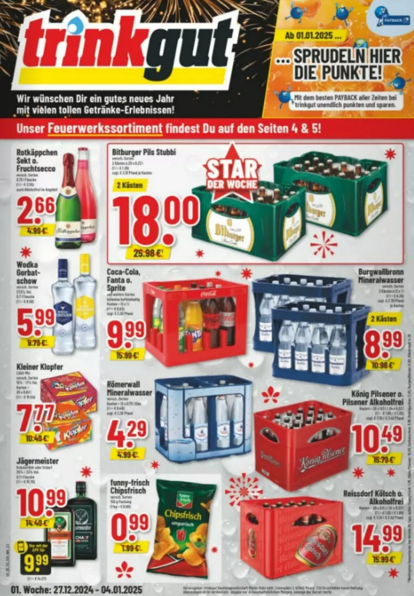 Aktueller Prospekt Trinkgut - Prospekte - von 27.12.2025 bis 04.01.2026 - strona 1 - produkty: bitburger, bitburger pils, burger, ecco, frucht, fruchtsecco, getränk, getränke, mac, pils, rotkäppchen, sekt, Sprudel