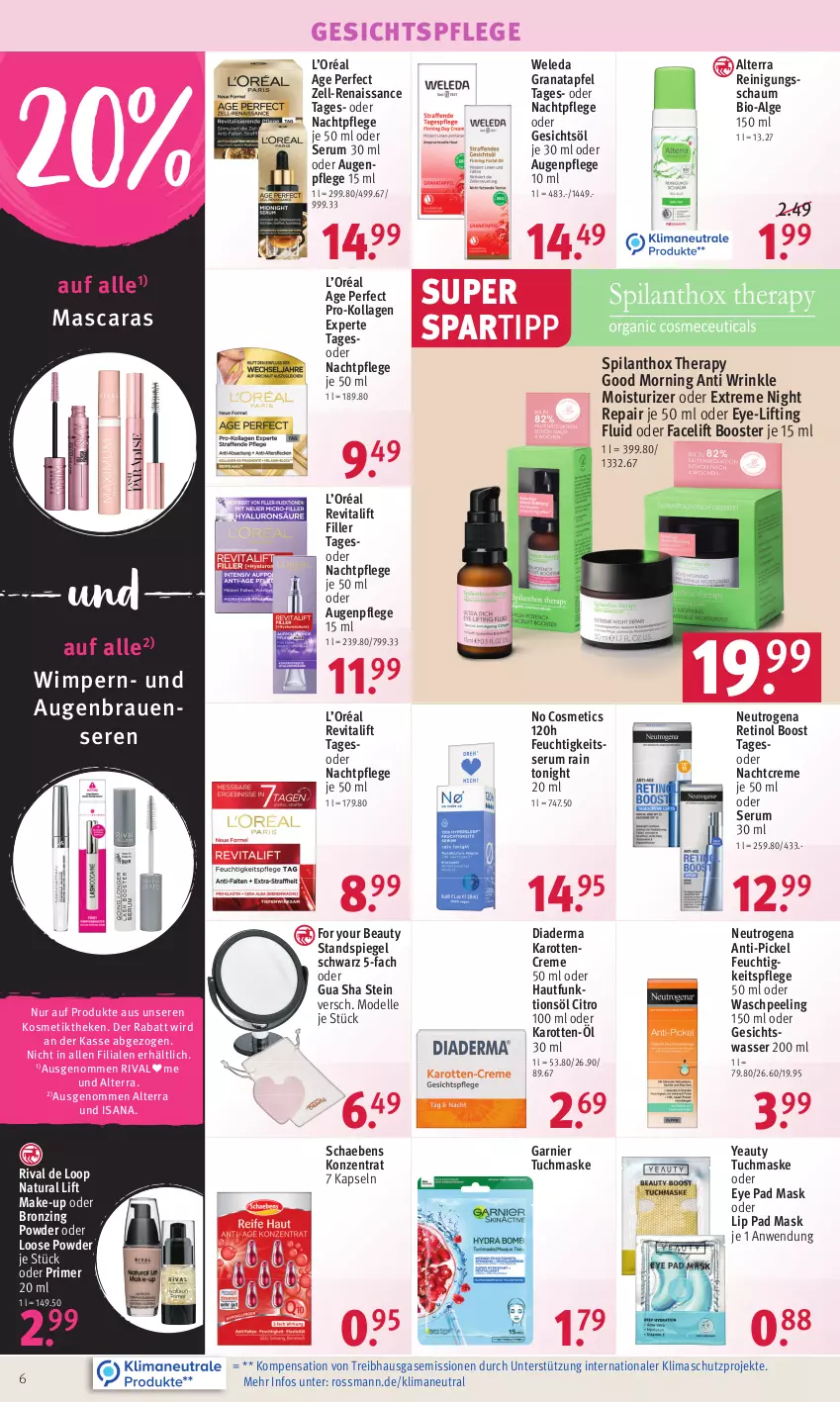 Aktueller Prospekt Rossmann - Prospekte - von 12.09 bis 16.09.2022 - strona 6 - produkty: alterra, apfel, Augenpflege, bio, creme, dell, elle, feuchtigkeitspflege, For Your Beauty, garnier, Gesichtsöl, gesichtspflege, Gesichtswasser, grana, granatapfel, HP, isana, karotten, Kollagen, kosmetik, LG, Loose, Make-up, Mascara, Maske, Mode, nachtcreme, nachtpflege, natur, natura, neutrogena, Peeling, Rana, Reinigung, Reinigungsschaum, Revital, revitalift, rum, sana, Schaebens, Serum, spartipp, spiegel, Standspiegel, Ti, tuc, tuchmaske, vita, wasser, weleda, Yo