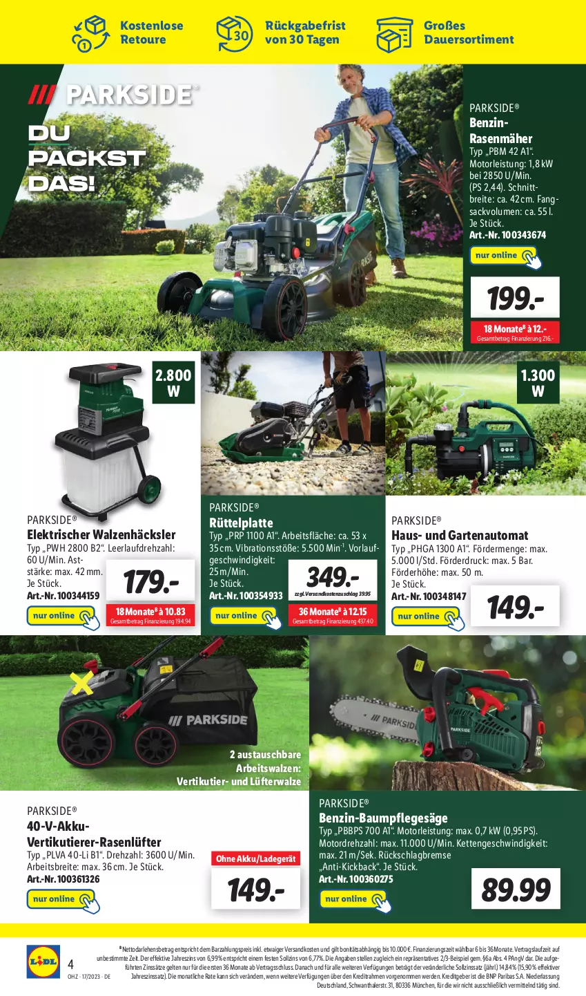 Aktueller Prospekt Lidl - Wochen-Highlights im Onlineshop - von 24.04 bis 30.04.2023 - strona 8 - produkty: akku, auer, aust, auto, Bau, Brei, eis, elle, erde, Garten, Kette, ladegerät, latte, ndk, Parkside, rasen, rasenmäher, reis, sac, säge, Ti, Tiere