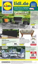 Gazetka promocyjna Lidl - Wochen-Highlights im Onlineshop - Gazetka - ważna od 30.04 do 30.04.2023 - strona 1 - produkty: angebot, angebote, arlo, armlehnen, Bank, dell, eis, elle, Garten, gartenbank, gartenmöbel, Holz, kissen, LG, möbel, Mode, monte, ndk, reis, rel, Rückenkissen, rückenlehne, Schal, Schale, Seitenmarkise, sessel, sitzbank, Sofa, telefon, Ti, tisch, uhr