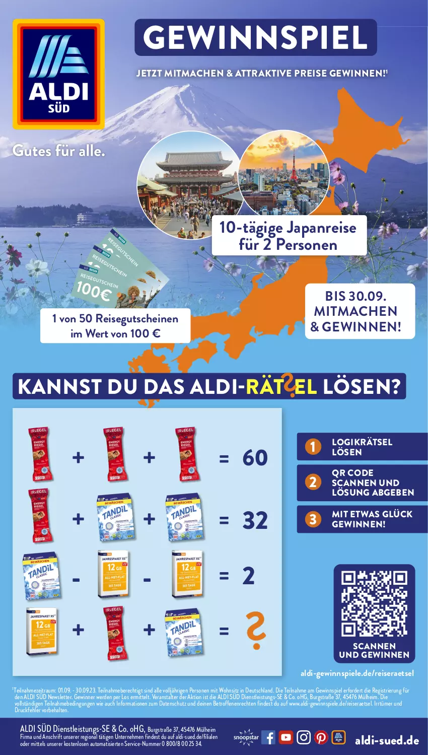 Aktueller Prospekt AldiSud - ALDI REISEN: GEWINNSPIEL & ANGEBOTE - von 01.09 bis 30.09.2023 - strona 1 - produkty: aldi, auto, eis, erde, gewinnspiel, gutschein, gutscheine, mac, reis, Spiele, Ti