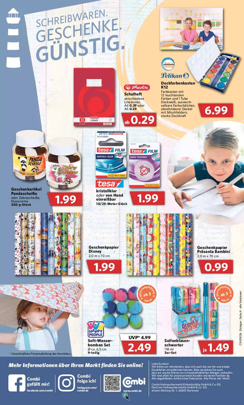 Aktueller Prospekt Combi - Prospekte - von 27.06 bis 02.07.2022 - strona 4 - produkty: creme, decke, Deckel, dekoration, disney, eis, elle, Geschenkpapier, kraft, Leuchte, leuchten, LG, nuss, papier, Rauch, reis, Schleich, Seife, teller, Ti, wasser, wasserbomben