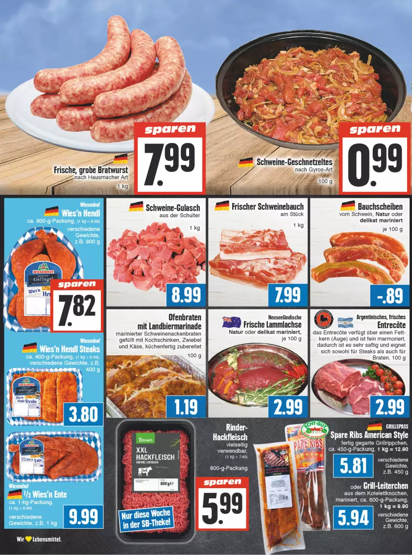 Aktueller Prospekt Edeka - Angebote der Woche - von 02.10 bis 07.10.2023 - strona 2 - produkty: Bau, bauchscheiben, bier, braten, bratwurst, eis, fleisch, geschnetzeltes, grill, grobe bratwurst, gulasch, gyros, hackfleisch, Hausmacher, Käse, kochschinken, kotelett, küche, Küchen, lachs, lamm, lammlachse, lebensmittel, mac, marinade, natur, Ofen, rwe, saft, schinken, schwein, schweine, Schweinebauch, schweinenacken, steak, steaks, Ti, wein, weine, wiesenhof, wurst, Zelt, zwiebel