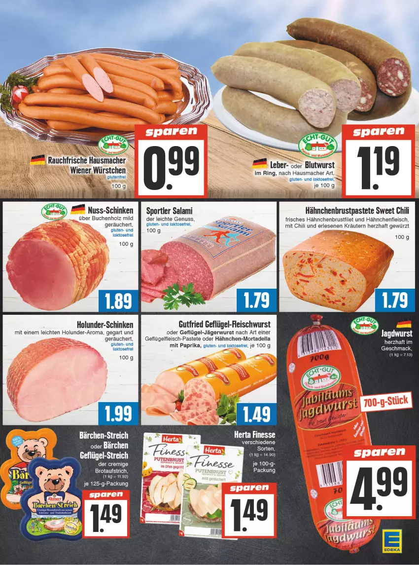 Aktueller Prospekt Edeka - Angebote der Woche - von 02.10 bis 07.10.2023 - strona 3 - produkty: brustfilet, buch, chili, dell, eis, elle, filet, fleisch, fleischwurst, Geflügel, Geflügel-Fleischwurst, gewürz, gutfried, hähnchenbrust, hähnchenbrustfilet, Hähnchenfleisch, Hausmacher, holunder, Holz, jagdwurst, kräuter, kräutern, mac, mit paprika, mortadella, nuss, paprika, pastete, Rauch, rel, ring, salami, schinken, Sport, wiener, wiener würstchen, wurst, würstchen