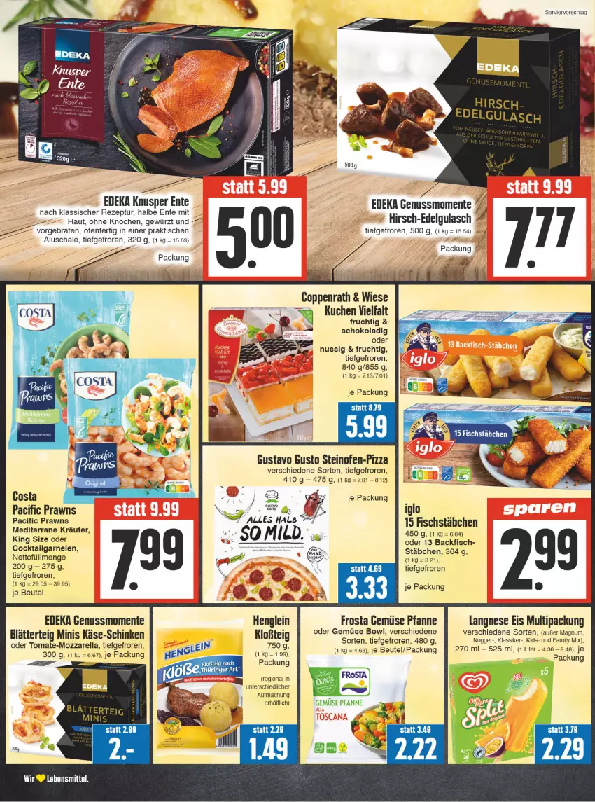 Aktueller Prospekt Edeka - Angebote der Woche - von 02.10 bis 07.10.2023 - strona 8 - produkty: backfisch, beutel, blätterteig, braten, Cif, cocktail, coppenrath, deka, eis, ente, fisch, fischstäbchen, frosta, frucht, garnelen, gewürz, gulasch, henglein, Käse, kräuter, kuchen, langnese, langnese eis, lebensmittel, LG, mac, magnum, mozzarella, nogger, nuss, Ofen, pfanne, pizza, prawns, rel, rezept, ring, Schal, Schale, schinken, schoko, steinofen, Ti, tisch, tomate